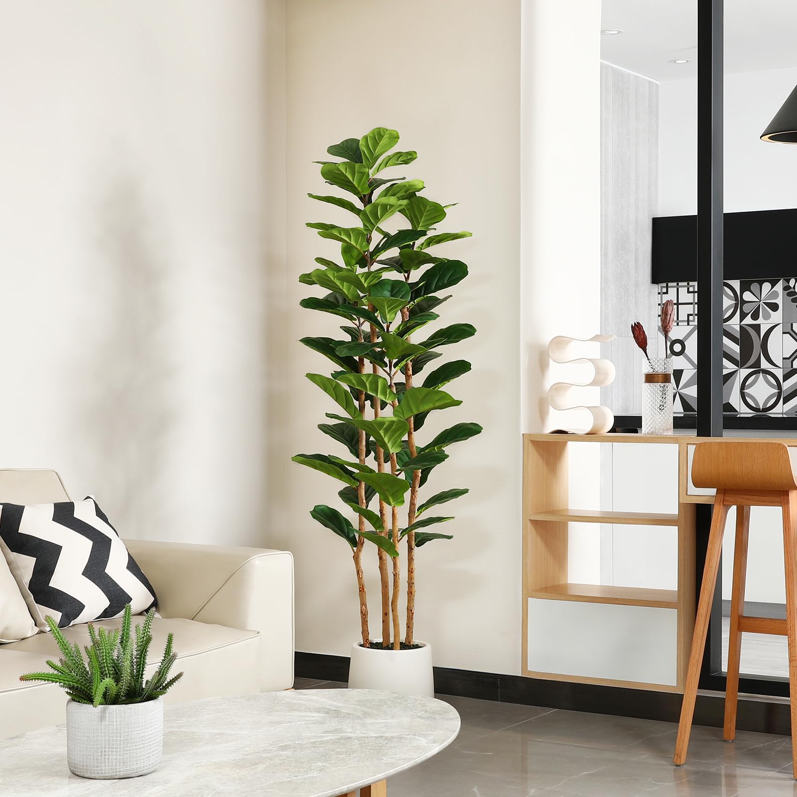 Ficus Lyrata Tree - ต้นไม้ฟิกเลฟฟิลด์ประดิษฐ์ พร้อมกระถางสีขาว ความสูง 5 ฟุต/6 ฟุต/7